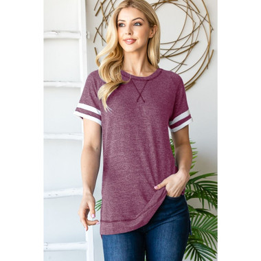 Women's Side Slit Varsity Stripe T-Shirt product image