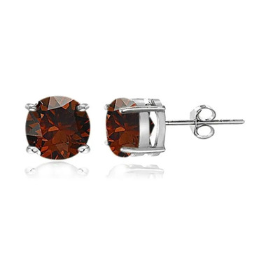 Austrian Crystal Sterling Silver Garnet 6mm Round Stud Earrings product image