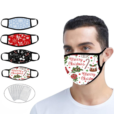 Reusable Washable Christmas-Themed Face Masks with Filters (4-Pack) product image