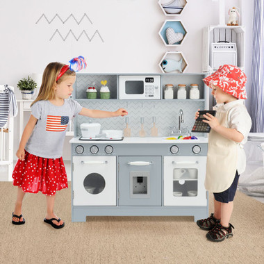 Kids' Pretend Play Kitchen Wooden Playset with Realistic Light product image