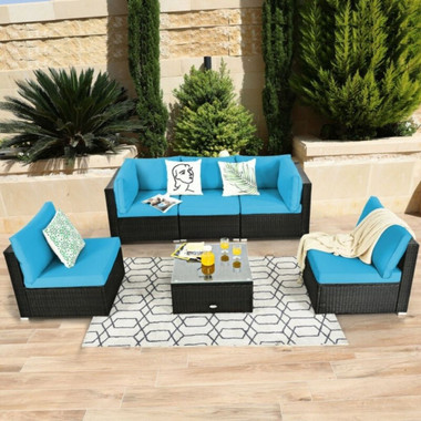6-Piece Rattan Patio Furniture Set with Glass Top Table product image