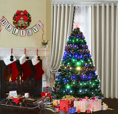 Pre-Lit 5-, 6-, or 7-foot Fiber Optic Christmas Tree with Multicolored Lights product image