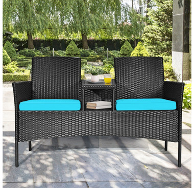 Rattan Conversation Loveseat with Glass Top Table product image
