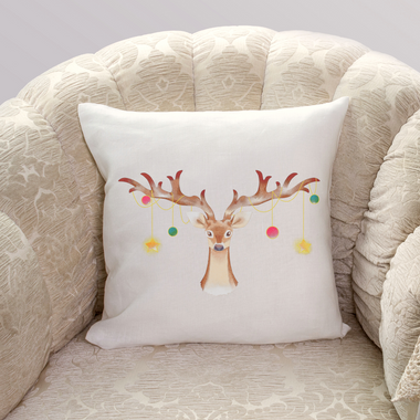 18-Inch Farmhouse Christmas Ornament Reindeer Pillow Cover product image