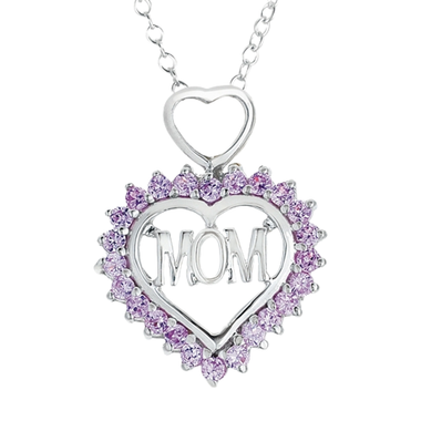 'MOM' Lab-Grown Pink Sapphire Sterling Silver Heart Pendant Necklace product image