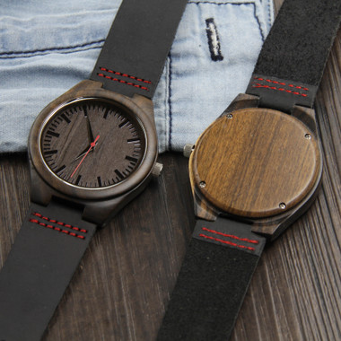 Leather & Bamboo Analog Wood Watches with Quartz Movement product image