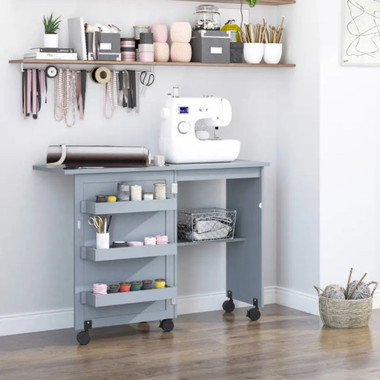 Folding Sewing Table Rolling Utility Work Station & Side Desk with Storage Bins product image
