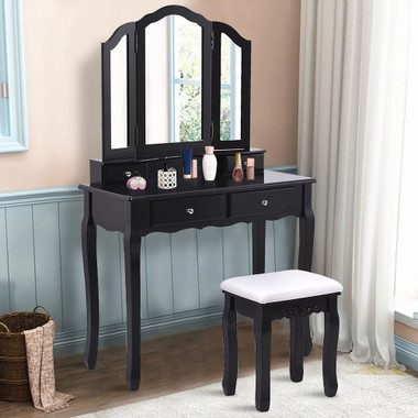 Tri-Folding Mirror Vanity Table Set with Stool product image