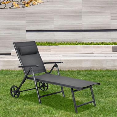 Patio Adjustable-Frame Reclining Chaise Lounge with Wheels and Neck Pillow product image
