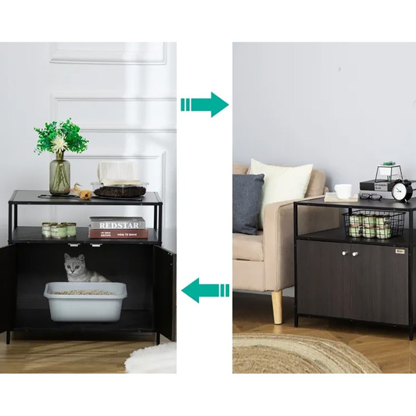 PawHut Double-Door Cat Litter Box Enclosure with Storage Shelf product image