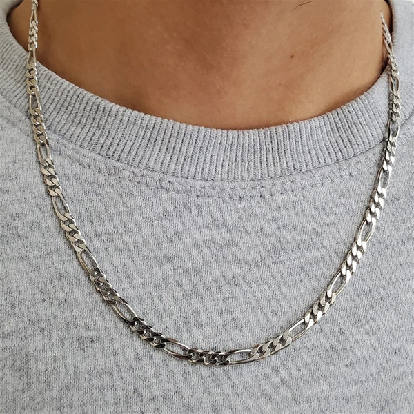 Solid 925 Sterling Silver 4mm Italian Figaro Link Chain product image