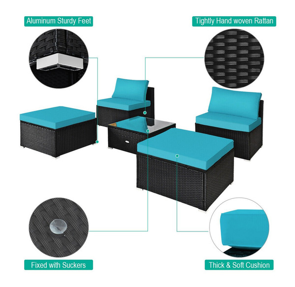 Cushioned Rattan Armless Chair/Ottoman Set with Table product image