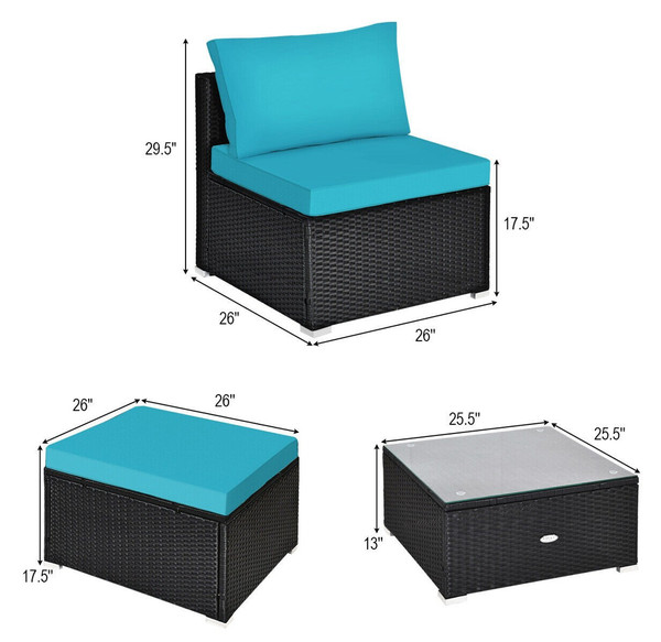 Cushioned Rattan Armless Chair/Ottoman Set with Table product image