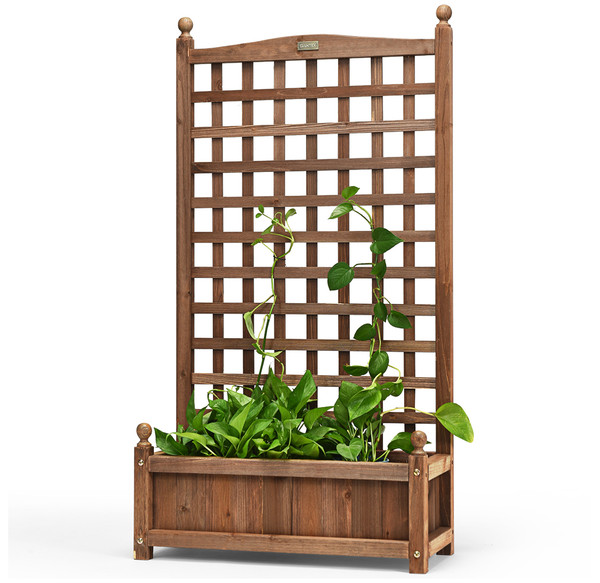 Solid Wood Planter Box with Trellis product image