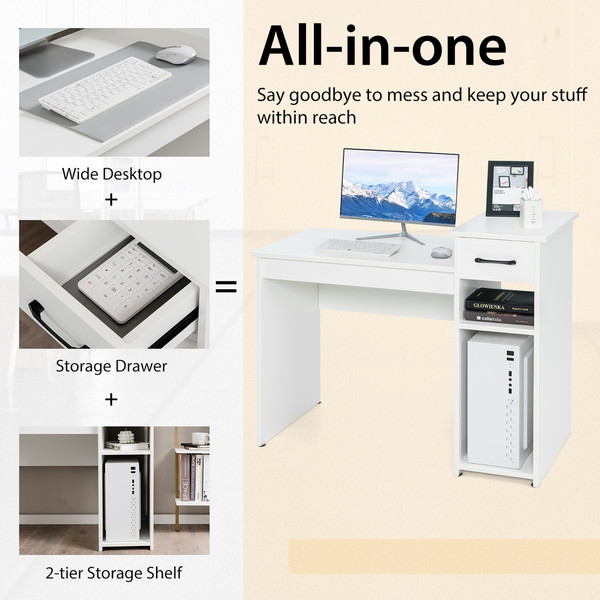 Compact Computer Desk with Drawer and CPU Stand product image