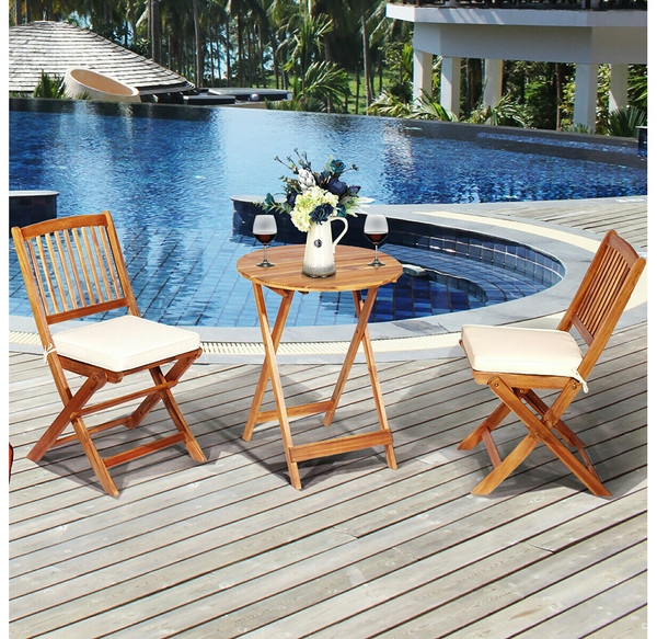 Folding Wooden 3-Piece Patio Bistro Set product image