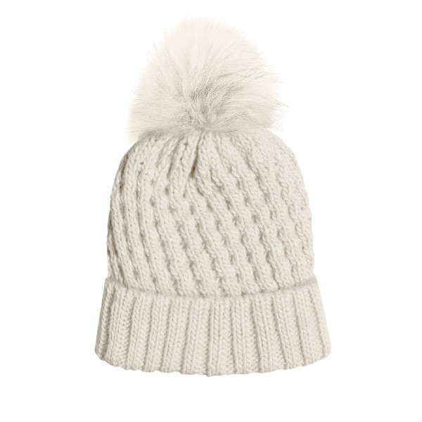 Women's Warm Knit Cuff Pom-Pom Beanie with Faux Fur Lining (2-Pack) product image