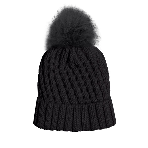 Women's Warm Knit Cuff Pom-Pom Beanie with Faux Fur Lining (2-Pack) product image