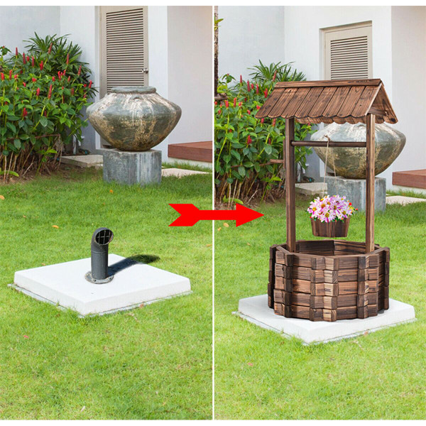 Outdoor Wooden Wishing Well Bucket Planter product image
