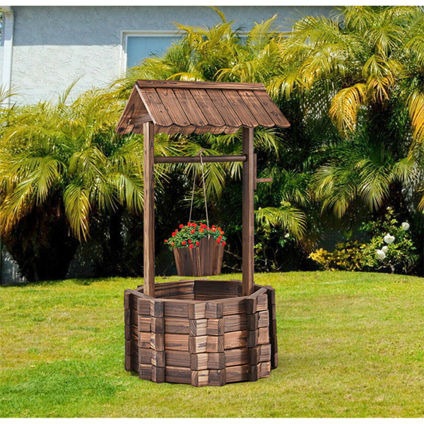 Outdoor Wooden Wishing Well Bucket Planter product image