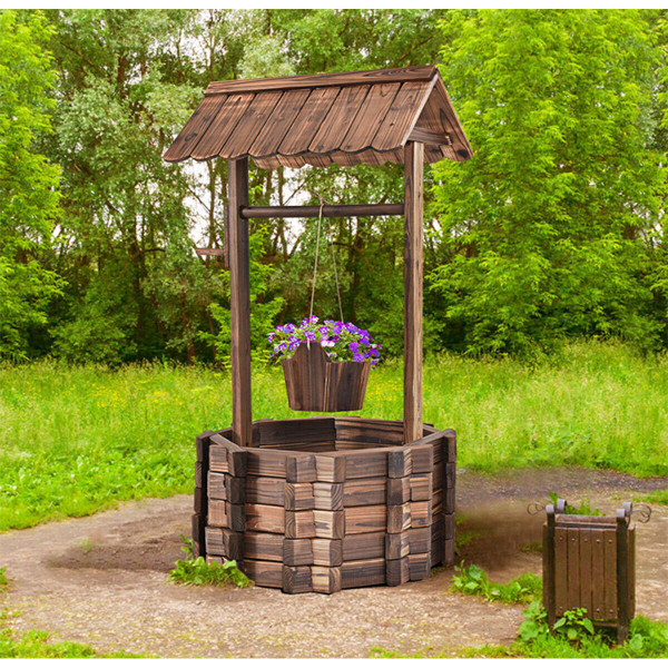 Outdoor Wooden Wishing Well Bucket Planter product image