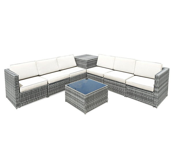 8-Piece Wicker Sofa Rattan Dining Set Patio Furniture with Storage Table product image