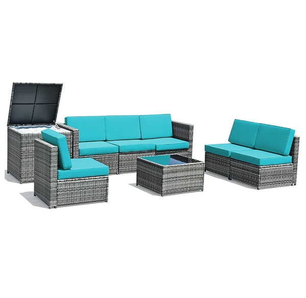 8-Piece Wicker Sofa Rattan Dining Set Patio Furniture with Storage Table product image