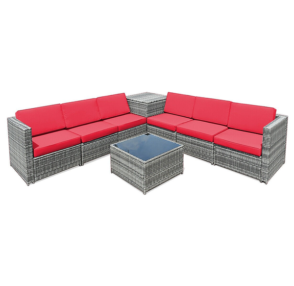 8-Piece Wicker Sofa Rattan Dining Set Patio Furniture with Storage Table product image