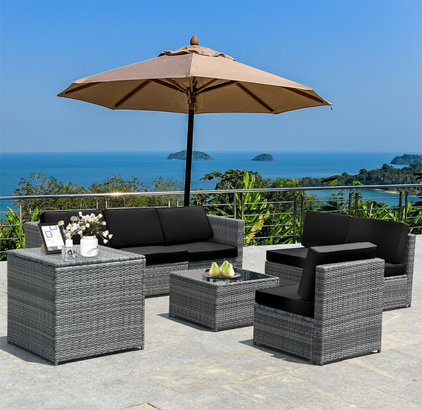 8-Piece Wicker Sofa Rattan Dining Set Patio Furniture with Storage Table product image