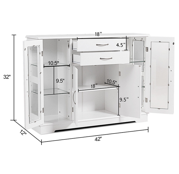 Buffet Storage Cabinet Console Cupboard with Glass Door Drawers product image