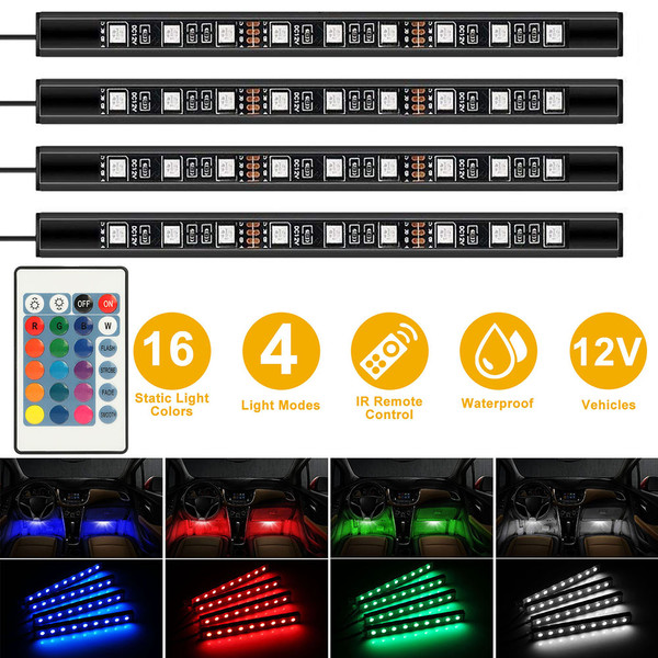 36-LED Multicolor 12V Car Atmosphere Light Strips with Remote product image