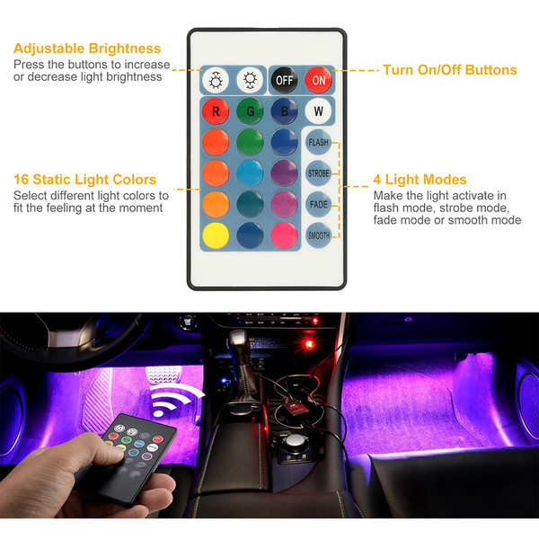 36-LED Multicolor 12V Car Atmosphere Light Strips with Remote product image