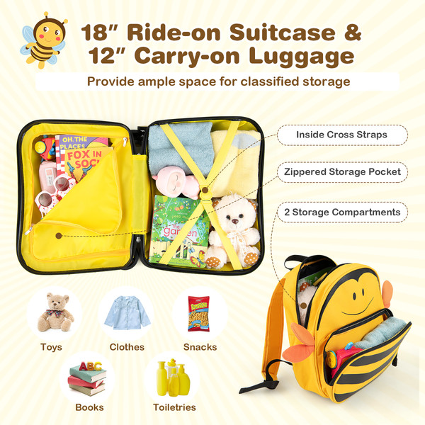 Kids' 2-Piece Ride-on Luggage Set Carry-on Suitcase & Backpack product image