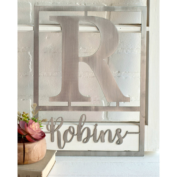 Personalized 16-Inch Floating Script Monogram Metal Plaque product image