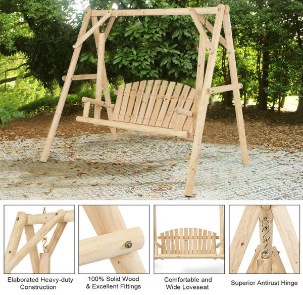 A-Frame Wooden Log Porch Swing product image