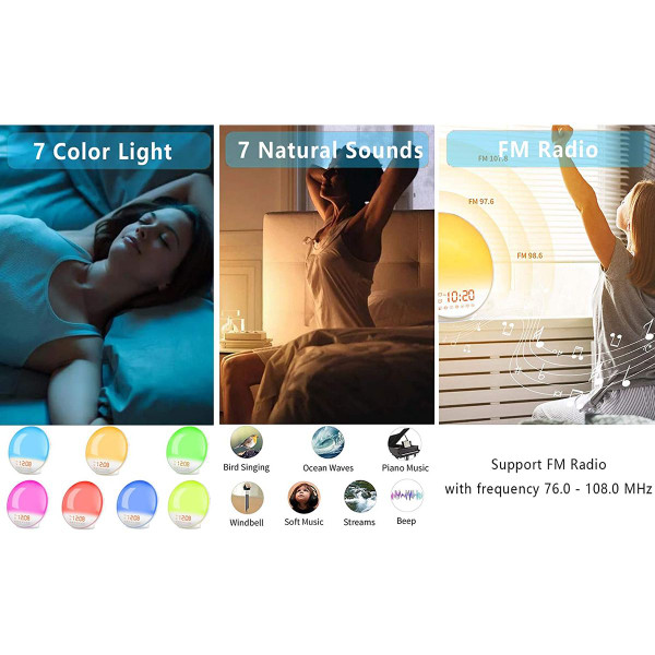 Wake-up Light Sunrise Alarm Clock with Dual Alarms, FM Radio & 7 Natural Sounds product image