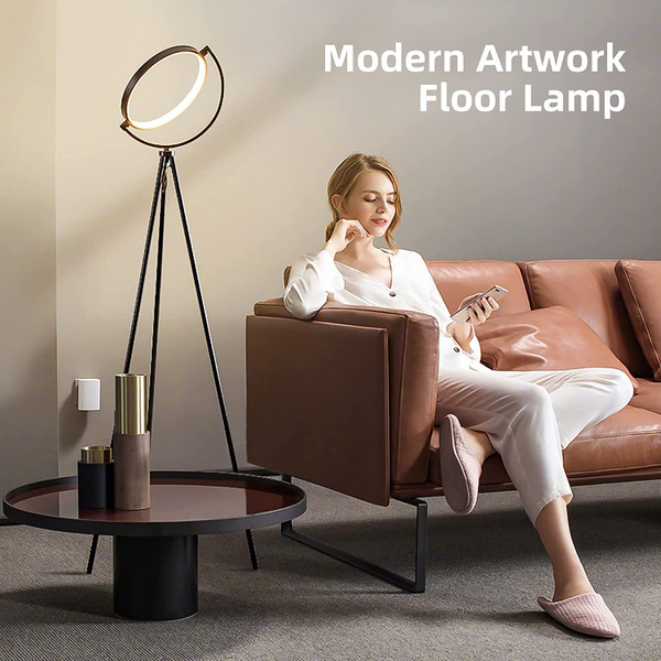 Modern 60-Inch Tripod Floor Lamp with 360° Rotating LED Ring Light product image