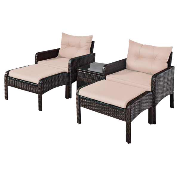 Rattan 5-Piece Patio Furniture Set with Chairs, Ottomans and Table product image