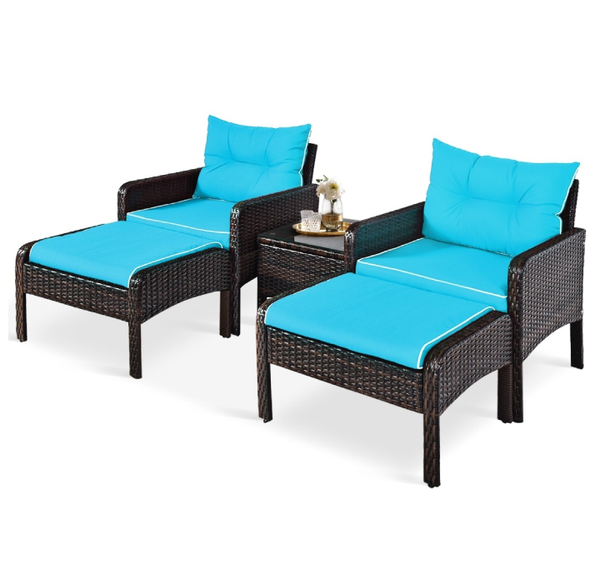 Rattan 5-Piece Patio Furniture Set with Chairs, Ottomans and Table product image