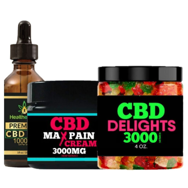 Healthergize® Premium CBD-Infused Bundle with Gummy Bears, Pain Cream, and Oil product image