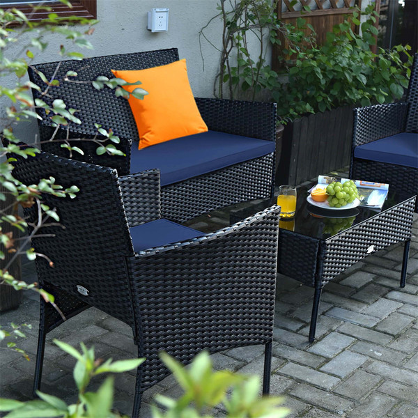 Rattan 4-Piece Patio Furniture with Glass Top Table product image