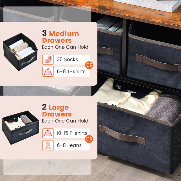 5-Drawer Storage Dresser Organizer Unit with Fabric Bin  product image
