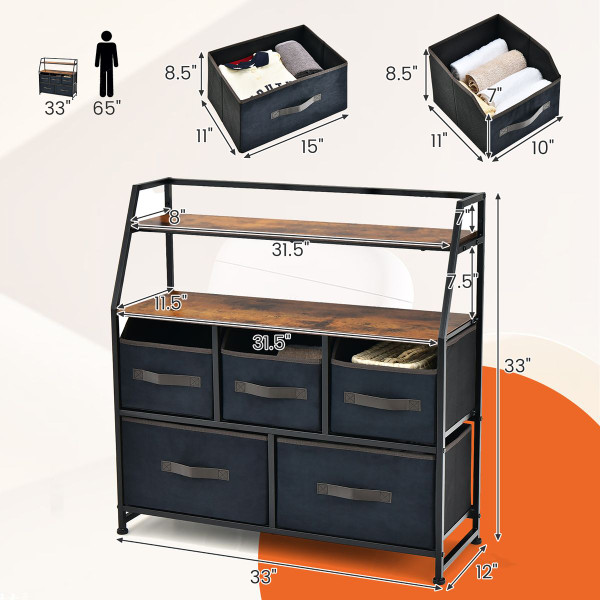 5-Drawer Storage Dresser Organizer Unit with Fabric Bin  product image