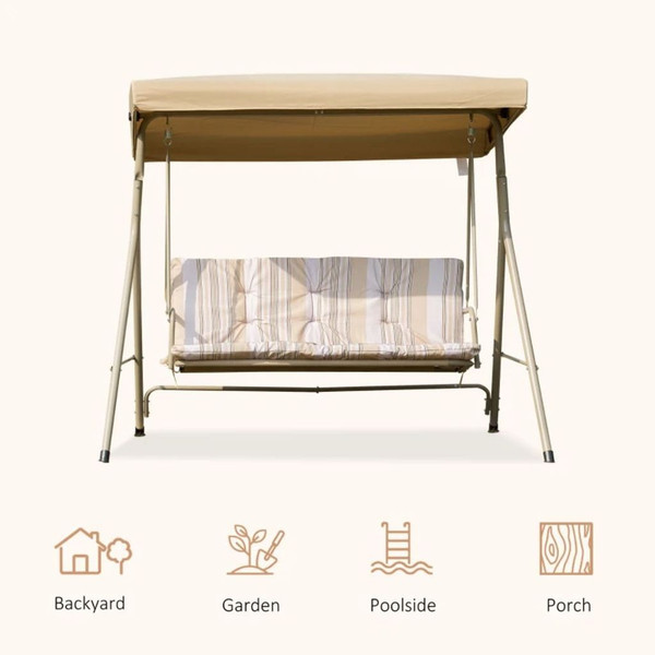 3-Seat Outdoor Porch Patio Swing Bench with Canopy product image