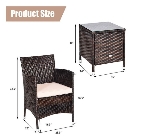 Rattan Wicker Outdoor 3-Piece Table and Chair Set product image