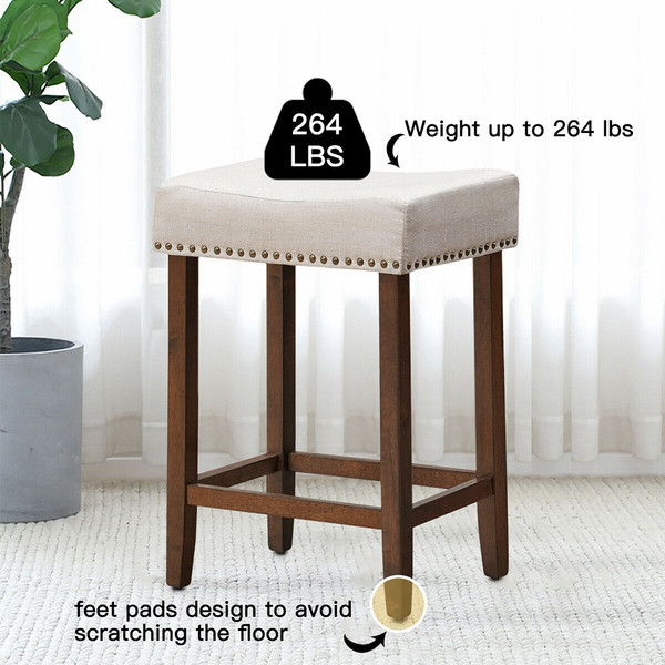Nailhead Fabric 29.5'' Height Saddle Bar Stools (Set of 2) product image