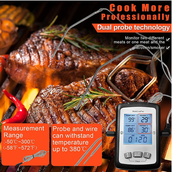 HomLeaFac® Dual Probe Instant Digital Meat Thermometer with Alarm/ Calibration - Pick Your Plum