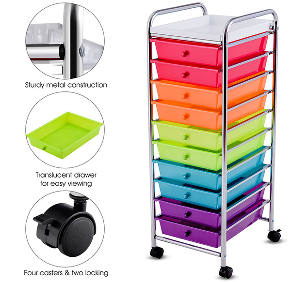 Rolling 10-Drawer Utility Organizer Cart product image