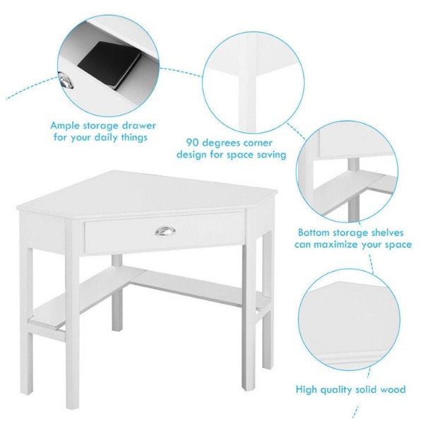White Wood Corner Computer Desk product image