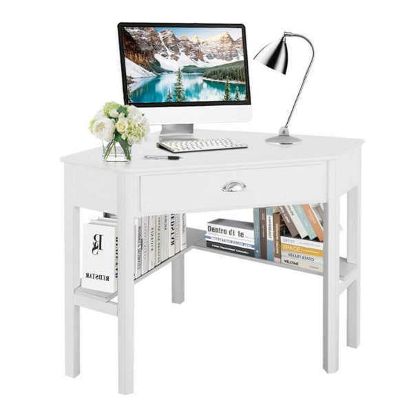 White Wood Corner Computer Desk product image